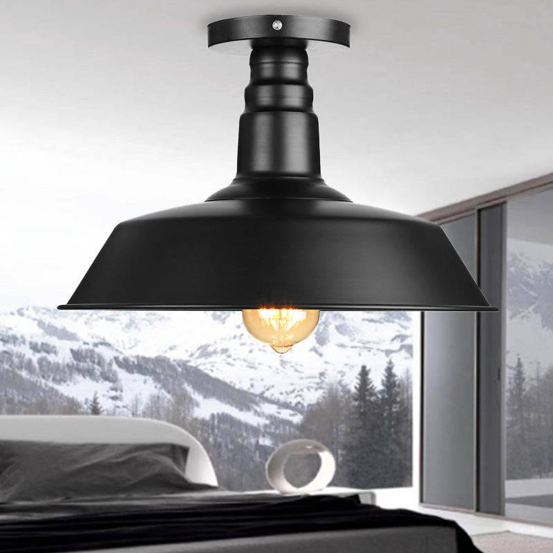10"/14"/18" Dia Barn Dining Room Ceiling Light Fixture Vintage Style Iron 1 Light Black/White Semi Flush Ceiling Light Clearhalo 'Ceiling Lights' 'Close To Ceiling Lights' 'Close to ceiling' 'Flush mount' 'Industrial Flush Mount' Lighting' 204056