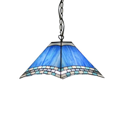 11.5"/18" W Blue Single Bulb Pendant Light Mediterranean Multicolored Stained Glass Pyramid Hanging Lamp for Kitchen Clearhalo 'Ceiling Lights' 'Chandeliers' 'Industrial' 'Middle Century Pendants' 'Pendant Lights' 'Pendants' 'Tiffany close to ceiling' 'Tiffany Pendants' 'Tiffany' Lighting' 20408