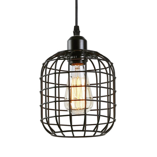 1-Light Cylindrical Wire Cage Pendant Lighting Retro Black Metal Hanging Ceiling Light for Restaurant Clearhalo 'Art Deco Pendants' 'Black' 'Cast Iron' 'Ceiling Lights' 'Ceramic' 'Crystal' 'Industrial Pendants' 'Industrial' 'Metal' 'Middle Century Pendants' 'Pendant Lights' 'Pendants' 'Rustic Pendants' 'Tiffany' Lighting' 204082