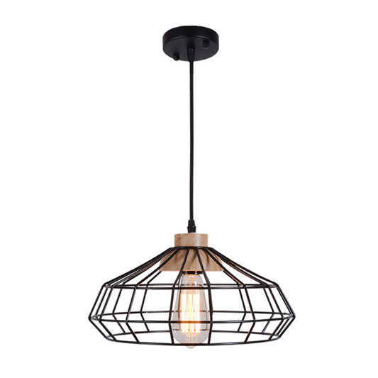 1-Light Pendant Light Modern Caged Metal Hanging Lamp with Wooden Cap in Black for Dining Room Clearhalo 'Art Deco Pendants' 'Black' 'Cast Iron' 'Ceiling Lights' 'Ceramic' 'Crystal' 'Industrial Pendants' 'Industrial' 'Metal' 'Middle Century Pendants' 'Pendant Lights' 'Pendants' 'Rustic Pendants' 'Tiffany' Lighting' 204090