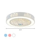 21.5" Wide LED Pendant Fan Light Modernism Living Room Semi Flush Mount with Drum Acrylic Shade in Pink/Blue/White Clearhalo 'Ceiling Fans with Lights' 'Ceiling Fans' 'Kids Ceiling Fans' 'Kids' Lighting' 2041054
