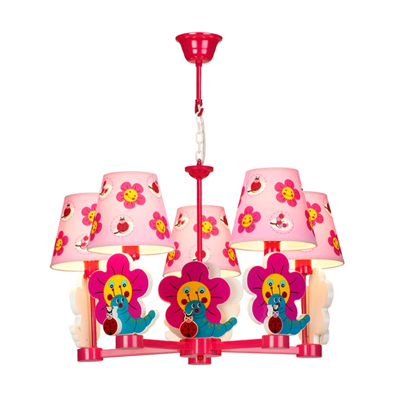 Kids Blossom Bug Chandelier Five-Light Metal Hanging Light in Pink for Kid Bedroom Clearhalo 'Ceiling Lights' 'Chandeliers' Lighting' options 204112