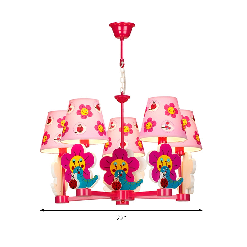 Kids Blossom Bug Chandelier Five-Light Metal Hanging Light in Pink for Kid Bedroom Clearhalo 'Ceiling Lights' 'Chandeliers' Lighting' options 204113