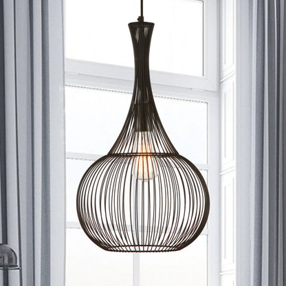 1-Light Teardrop Cage Hanging Pendant Light Industrial Black Iron Ceiling Lighting for Living Room Black Clearhalo 'Art Deco Pendants' 'Black' 'Cast Iron' 'Ceiling Lights' 'Ceramic' 'Crystal' 'Industrial Pendants' 'Industrial' 'Metal' 'Middle Century Pendants' 'Pendant Lights' 'Pendants' 'Rustic Pendants' 'Tiffany' Lighting' 204125