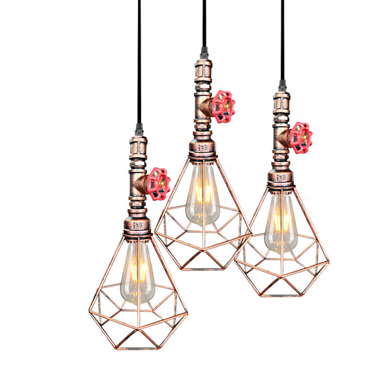 1-Light Hanging Ceiling Light Village Diamond Metal Cage Wrought Iron Pendant Light Fixture in Black/Weathered Copper/Gold for Living Room Clearhalo 'Art Deco Pendants' 'Black' 'Cast Iron' 'Ceiling Lights' 'Ceramic' 'Crystal' 'Industrial Pendants' 'Industrial' 'Metal' 'Middle Century Pendants' 'Pendant Lights' 'Pendants' 'Rustic Pendants' 'Tiffany' Lighting' 204169