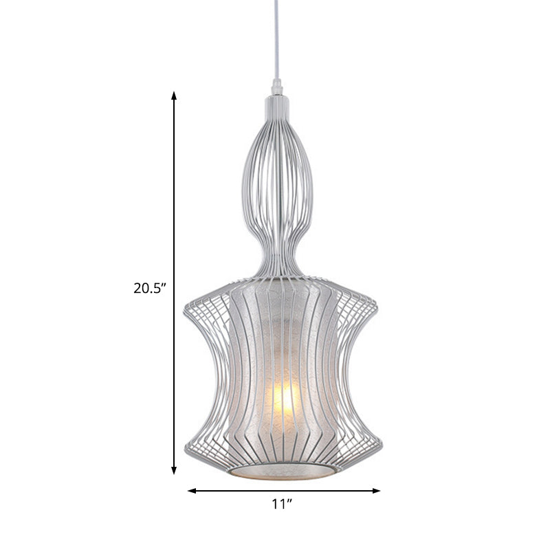 1-Light Ceiling Pendant Light Vintage Lantern Frame Iron Hanging Light Fixture in White for Dining Room Clearhalo 'Art Deco Pendants' 'Cast Iron' 'Ceiling Lights' 'Ceramic' 'Crystal' 'Industrial Pendants' 'Industrial' 'Metal' 'Middle Century Pendants' 'Pendant Lights' 'Pendants' 'Tiffany' Lighting' 204202