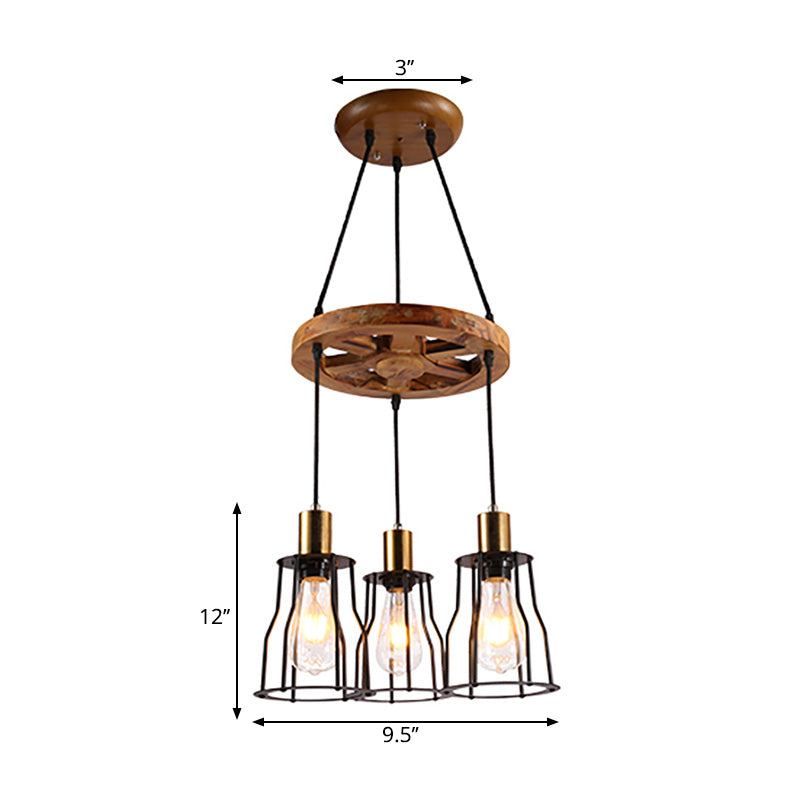 Wood Bell Cage Hanging Lamp Industrial 3/6 Lights Living Room Pendant Light in Brass Clearhalo 'Ceiling Lights' 'Industrial Pendants' 'Industrial' 'Middle Century Pendants' 'Pendant Lights' 'Pendants' 'Tiffany' Lighting' 204215