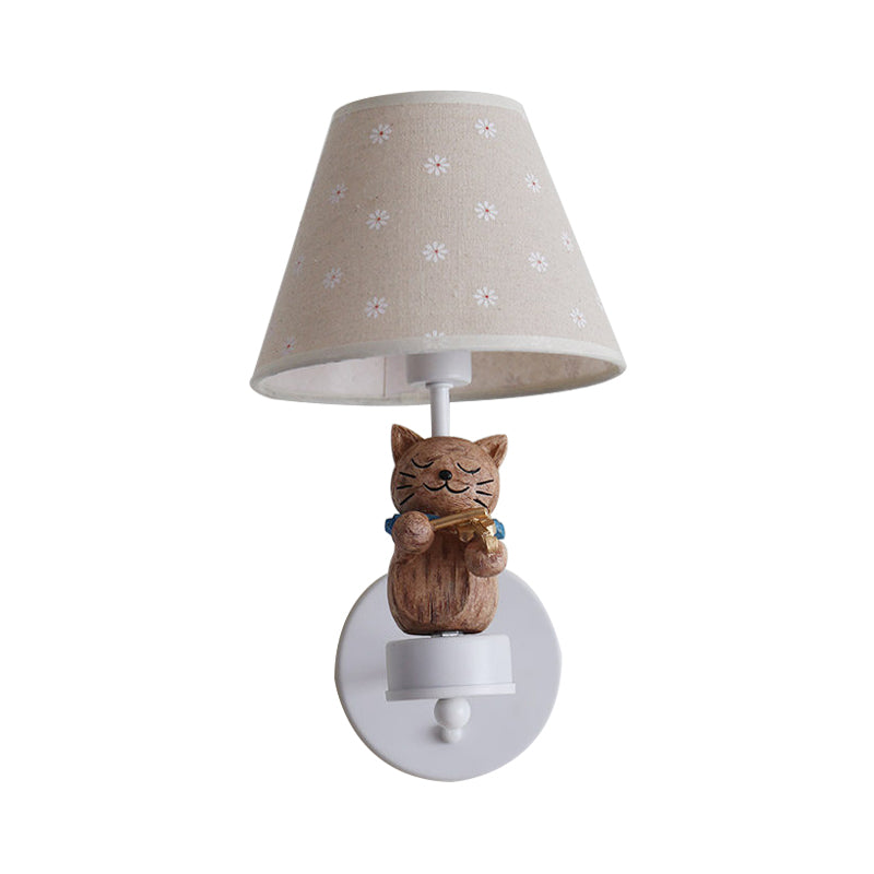 Lovely Pet Cat Wall Light One Light Resin Sconce Light with Floral Shade for Study Room Clearhalo 'Wall Lamps & Sconces' 'Wall Lights' Lighting' 204239