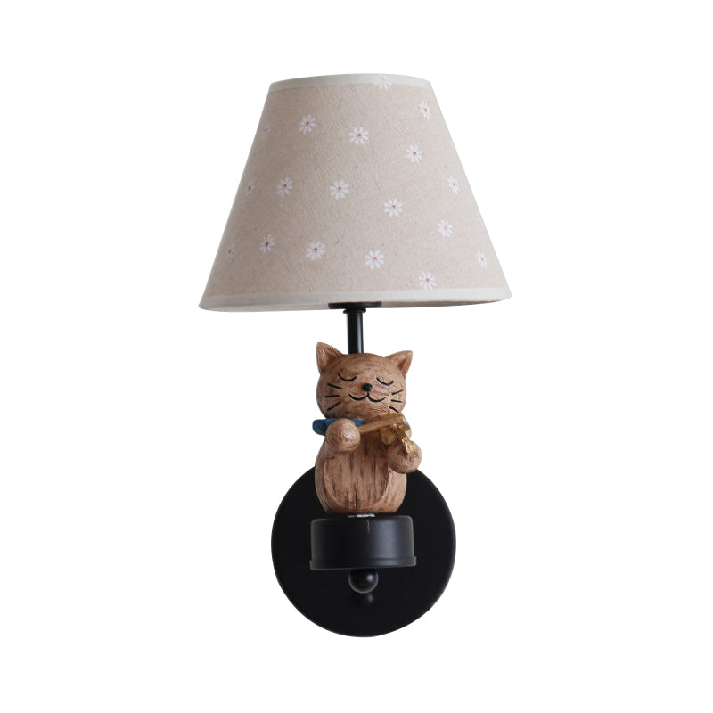 Lovely Pet Cat Wall Light One Light Resin Sconce Light with Floral Shade for Study Room Clearhalo 'Wall Lamps & Sconces' 'Wall Lights' Lighting' 204247