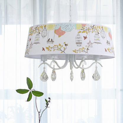 Drum Shade Pendant Light with Clear Crystal Modern Metal Chandelier in White for Dining Room White Clearhalo 'Ceiling Lights' 'Chandeliers' Lighting' options 204279_84da2c96-4d41-4d90-8f2f-68e1f0eadda0