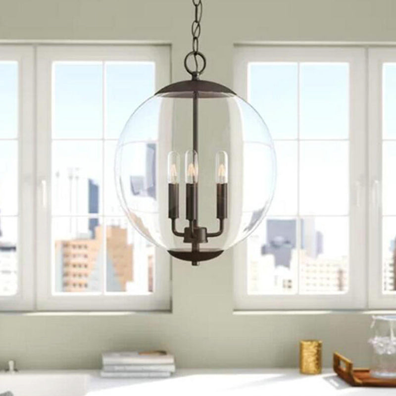 3-Light Pendant Light with Globe Shade Clear Glass Vintage Dining Room Chandelier in Black/Chrome/Gold Clearhalo 'Cast Iron' 'Ceiling Lights' 'Chandeliers' 'Industrial Chandeliers' 'Industrial' 'Metal' 'Middle Century Chandeliers' 'Rustic Chandeliers' 'Tiffany' Lighting' 204306