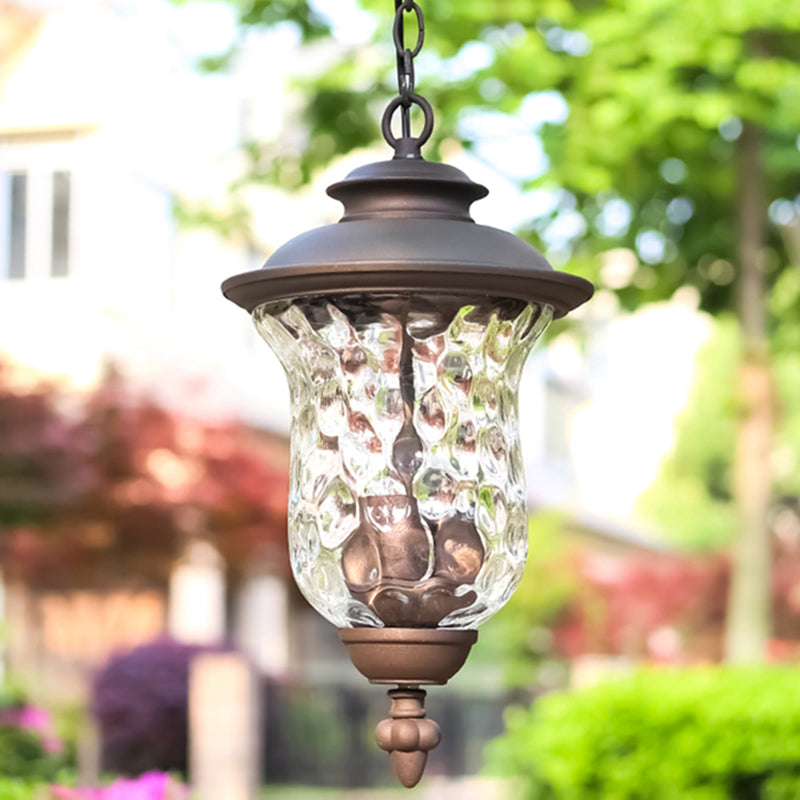 3-Light Pendant Light with Dimpled Glass Shade Metal Antique Style Outdoor Hanging Lamp in Dark Gray Grey Clearhalo 'Cast Iron' 'Ceiling Lights' 'Chandeliers' 'Industrial Chandeliers' 'Industrial' 'Metal' 'Middle Century Chandeliers' 'Rustic Chandeliers' 'Tiffany' Lighting' 204315
