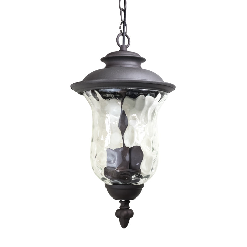 3-Light Pendant Light with Dimpled Glass Shade Metal Antique Style Outdoor Hanging Lamp in Dark Gray Clearhalo 'Cast Iron' 'Ceiling Lights' 'Chandeliers' 'Industrial Chandeliers' 'Industrial' 'Metal' 'Middle Century Chandeliers' 'Rustic Chandeliers' 'Tiffany' Lighting' 204317