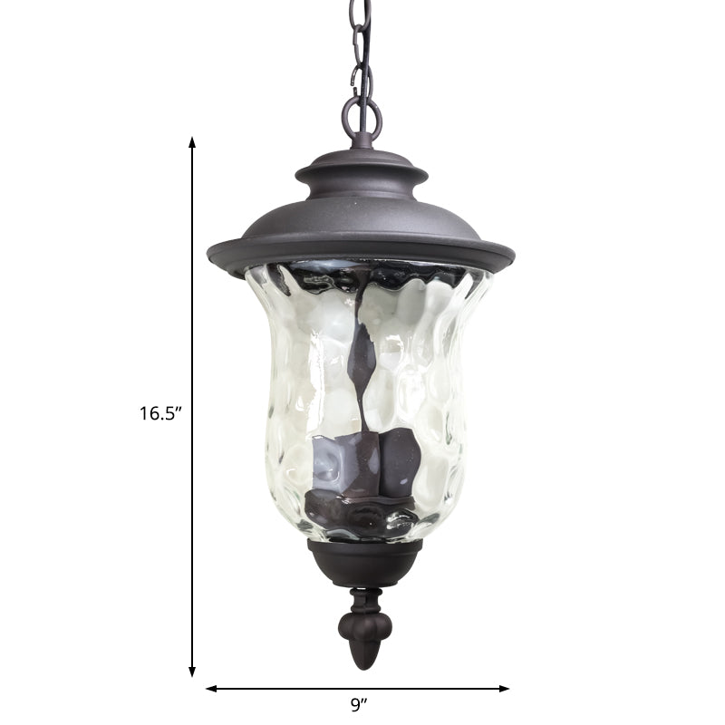 3-Light Pendant Light with Dimpled Glass Shade Metal Antique Style Outdoor Hanging Lamp in Dark Gray Clearhalo 'Cast Iron' 'Ceiling Lights' 'Chandeliers' 'Industrial Chandeliers' 'Industrial' 'Metal' 'Middle Century Chandeliers' 'Rustic Chandeliers' 'Tiffany' Lighting' 204318