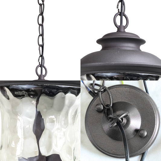 3-Light Pendant Light with Dimpled Glass Shade Metal Antique Style Outdoor Hanging Lamp in Dark Gray Clearhalo 'Cast Iron' 'Ceiling Lights' 'Chandeliers' 'Industrial Chandeliers' 'Industrial' 'Metal' 'Middle Century Chandeliers' 'Rustic Chandeliers' 'Tiffany' Lighting' 204319