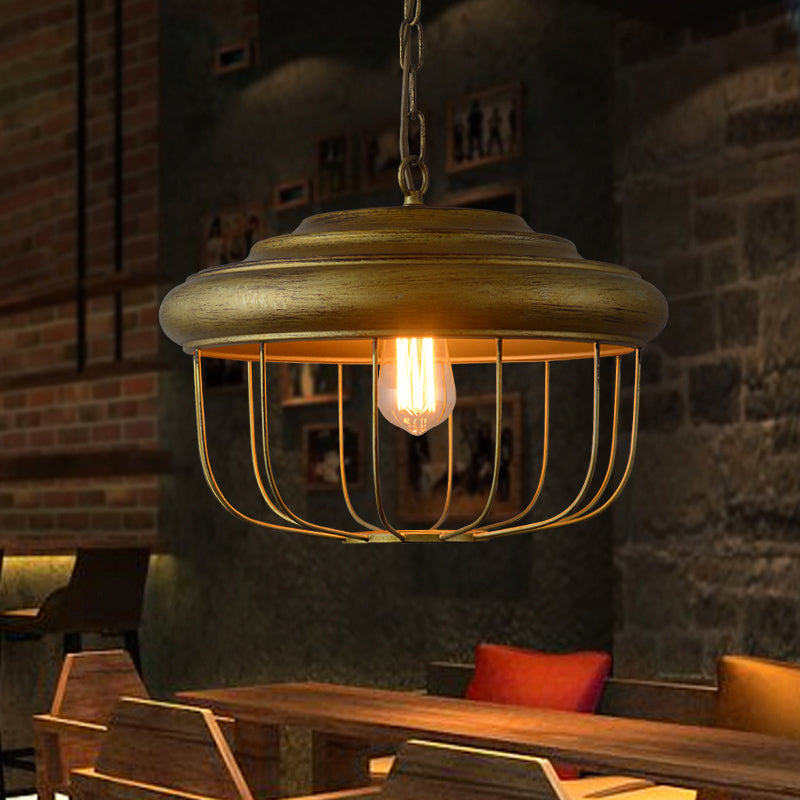 1-Light Hanging Pendant Light with Drum Shade Iron Rustic Farmhouse Ceiling Light in Antique Brass Clearhalo 'Art Deco Pendants' 'Cast Iron' 'Ceiling Lights' 'Ceramic' 'Crystal' 'Industrial Pendants' 'Industrial' 'Metal' 'Middle Century Pendants' 'Pendant Lights' 'Pendants' 'Tiffany' Lighting' 204324