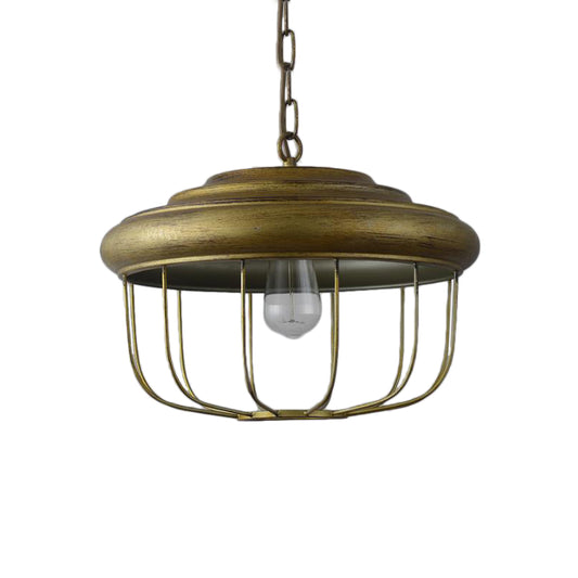 1-Light Hanging Pendant Light with Drum Shade Iron Rustic Farmhouse Ceiling Light in Antique Brass Clearhalo 'Art Deco Pendants' 'Cast Iron' 'Ceiling Lights' 'Ceramic' 'Crystal' 'Industrial Pendants' 'Industrial' 'Metal' 'Middle Century Pendants' 'Pendant Lights' 'Pendants' 'Tiffany' Lighting' 204326