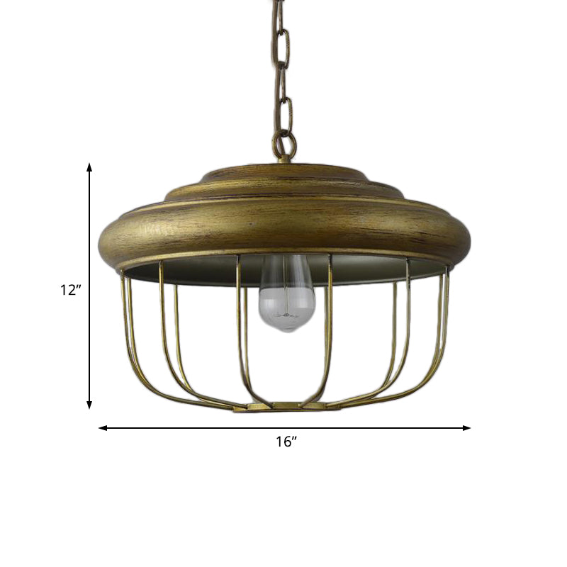 1-Light Hanging Pendant Light with Drum Shade Iron Rustic Farmhouse Ceiling Light in Antique Brass Clearhalo 'Art Deco Pendants' 'Cast Iron' 'Ceiling Lights' 'Ceramic' 'Crystal' 'Industrial Pendants' 'Industrial' 'Metal' 'Middle Century Pendants' 'Pendant Lights' 'Pendants' 'Tiffany' Lighting' 204327