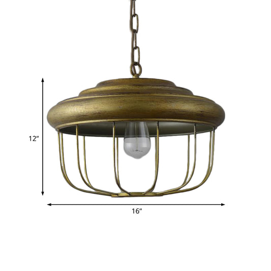 1-Light Hanging Pendant Light with Drum Shade Iron Rustic Farmhouse Ceiling Light in Antique Brass Clearhalo 'Art Deco Pendants' 'Cast Iron' 'Ceiling Lights' 'Ceramic' 'Crystal' 'Industrial Pendants' 'Industrial' 'Metal' 'Middle Century Pendants' 'Pendant Lights' 'Pendants' 'Tiffany' Lighting' 204327