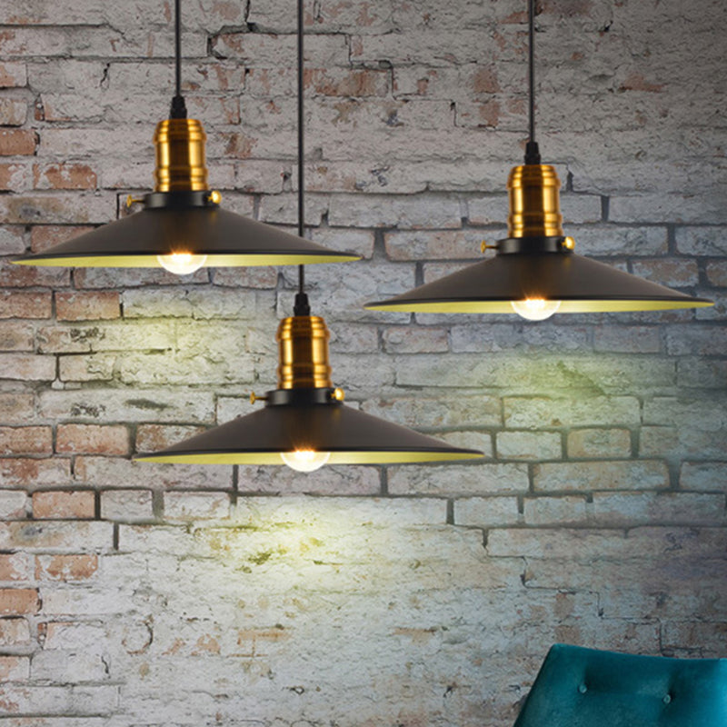 8.5"/10"/12" Wide Single Bulb Metal Pendant Light Fixture Industrial Black Flared Dining Room Hanging Lamp Clearhalo 'Art Deco Pendants' 'Black' 'Cast Iron' 'Ceiling Lights' 'Ceramic' 'Crystal' 'Industrial Pendants' 'Industrial' 'Metal' 'Middle Century Pendants' 'Pendant Lights' 'Pendants' 'Rustic Pendants' 'Tiffany' Lighting' 204355