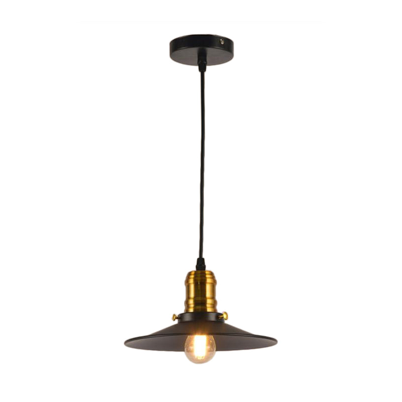 8.5"/10"/12" Wide Single Bulb Metal Pendant Light Fixture Industrial Black Flared Dining Room Hanging Lamp Clearhalo 'Art Deco Pendants' 'Black' 'Cast Iron' 'Ceiling Lights' 'Ceramic' 'Crystal' 'Industrial Pendants' 'Industrial' 'Metal' 'Middle Century Pendants' 'Pendant Lights' 'Pendants' 'Rustic Pendants' 'Tiffany' Lighting' 204362