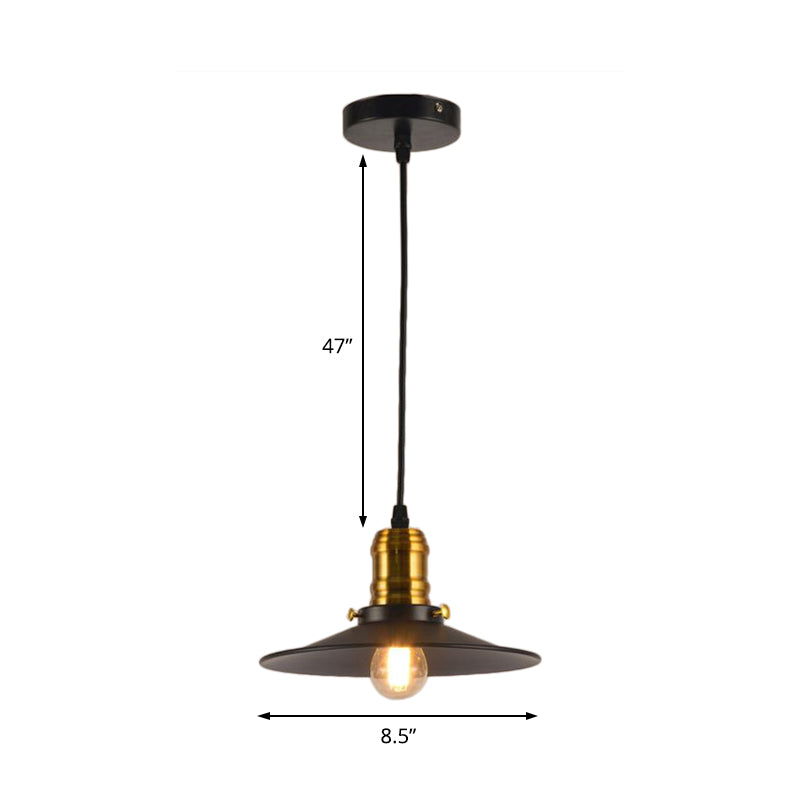 8.5"/10"/12" Wide Single Bulb Metal Pendant Light Fixture Industrial Black Flared Dining Room Hanging Lamp Clearhalo 'Art Deco Pendants' 'Black' 'Cast Iron' 'Ceiling Lights' 'Ceramic' 'Crystal' 'Industrial Pendants' 'Industrial' 'Metal' 'Middle Century Pendants' 'Pendant Lights' 'Pendants' 'Rustic Pendants' 'Tiffany' Lighting' 204363