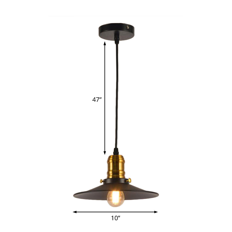 8.5"/10"/12" Wide Single Bulb Metal Pendant Light Fixture Industrial Black Flared Dining Room Hanging Lamp Clearhalo 'Art Deco Pendants' 'Black' 'Cast Iron' 'Ceiling Lights' 'Ceramic' 'Crystal' 'Industrial Pendants' 'Industrial' 'Metal' 'Middle Century Pendants' 'Pendant Lights' 'Pendants' 'Rustic Pendants' 'Tiffany' Lighting' 204364