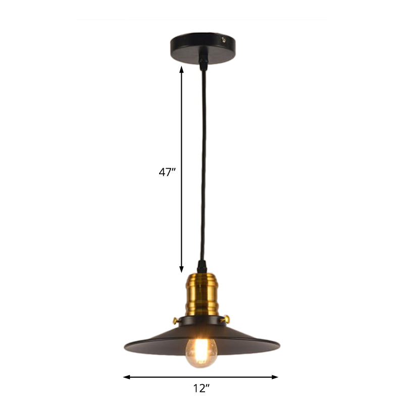 8.5"/10"/12" Wide Single Bulb Metal Pendant Light Fixture Industrial Black Flared Dining Room Hanging Lamp Clearhalo 'Art Deco Pendants' 'Black' 'Cast Iron' 'Ceiling Lights' 'Ceramic' 'Crystal' 'Industrial Pendants' 'Industrial' 'Metal' 'Middle Century Pendants' 'Pendant Lights' 'Pendants' 'Rustic Pendants' 'Tiffany' Lighting' 204365