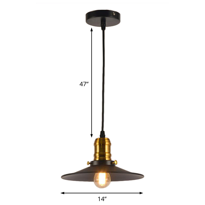 8.5"/10"/12" Wide Single Bulb Metal Pendant Light Fixture Industrial Black Flared Dining Room Hanging Lamp Clearhalo 'Art Deco Pendants' 'Black' 'Cast Iron' 'Ceiling Lights' 'Ceramic' 'Crystal' 'Industrial Pendants' 'Industrial' 'Metal' 'Middle Century Pendants' 'Pendant Lights' 'Pendants' 'Rustic Pendants' 'Tiffany' Lighting' 204366