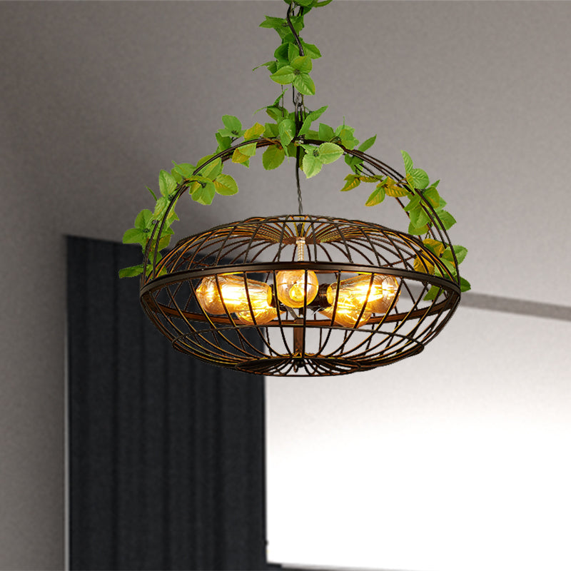 5 Bulbs Metal Pendant Chandelier Industrial Black Basket Cage Shade Restaurant Hanging Lamp with Plant Black Clearhalo 'Cast Iron' 'Ceiling Lights' 'Chandeliers' 'Industrial Chandeliers' 'Industrial' 'Metal' 'Middle Century Chandeliers' 'Rustic Chandeliers' 'Tiffany' Lighting' 204384
