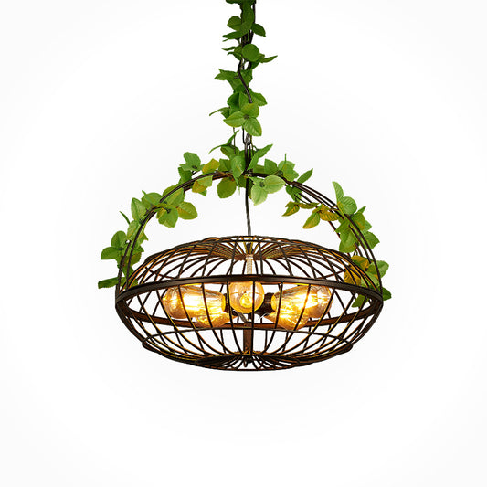 5 Bulbs Metal Pendant Chandelier Industrial Black Basket Cage Shade Restaurant Hanging Lamp with Plant Clearhalo 'Cast Iron' 'Ceiling Lights' 'Chandeliers' 'Industrial Chandeliers' 'Industrial' 'Metal' 'Middle Century Chandeliers' 'Rustic Chandeliers' 'Tiffany' Lighting' 204386
