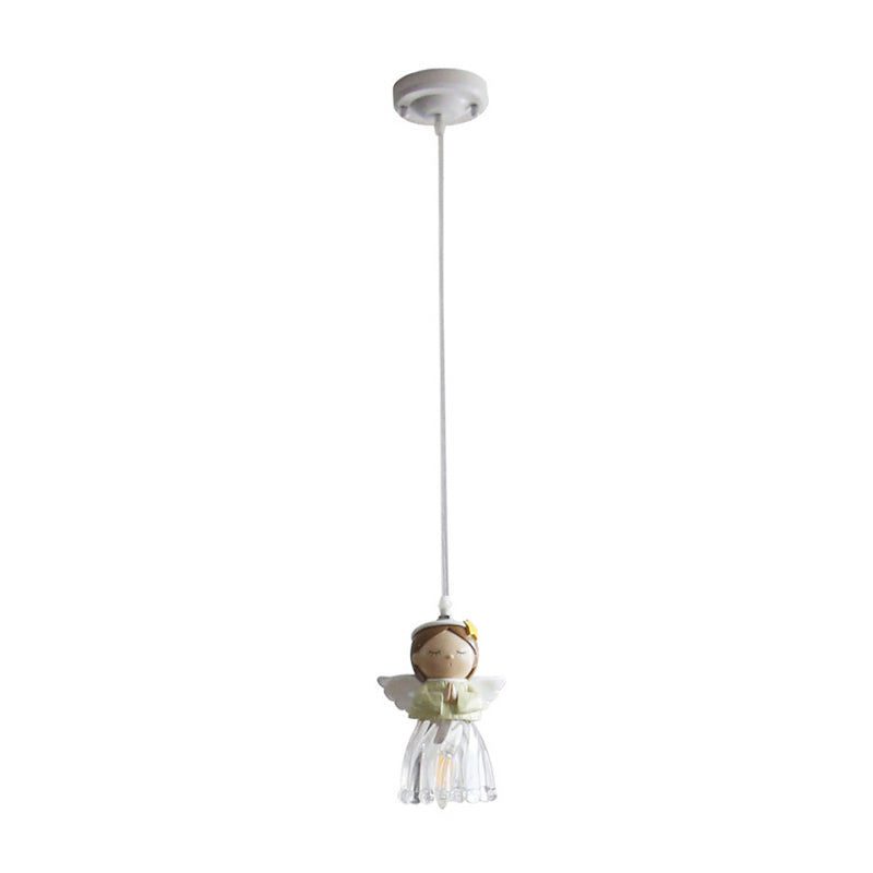 Angel Child Bedroom Pendant Light Resin One Bulb Hanging Light in Green Clearhalo 'Ceiling Lights' 'Close To Ceiling Lights' 'Glass shade' 'Glass' 'Pendant Lights' 'Pendants' Lighting' 204391
