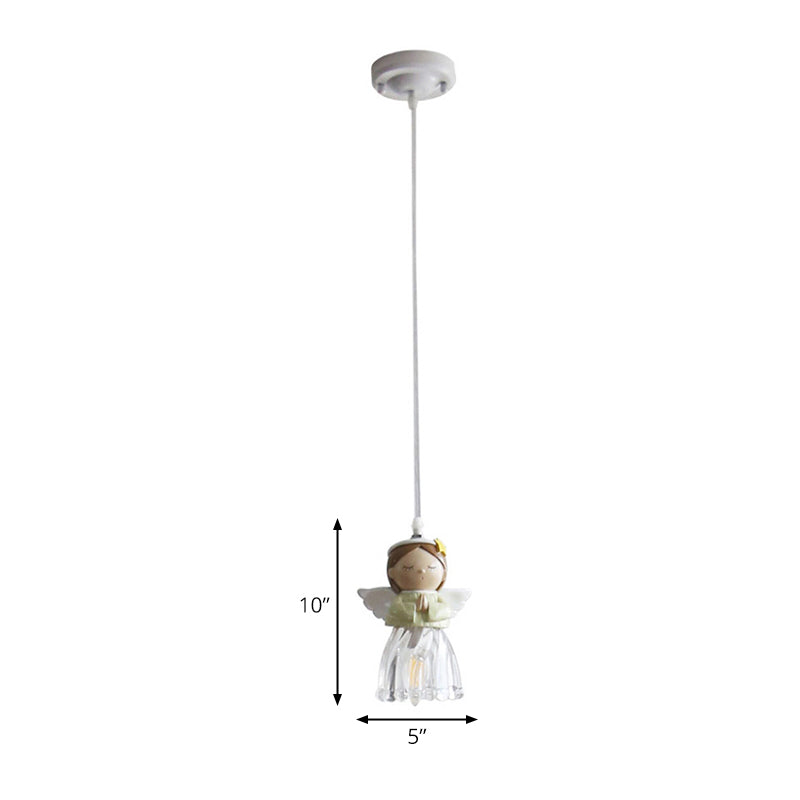 Angel Child Bedroom Pendant Light Resin One Bulb Hanging Light in Green Clearhalo 'Ceiling Lights' 'Close To Ceiling Lights' 'Glass shade' 'Glass' 'Pendant Lights' 'Pendants' Lighting' 204392