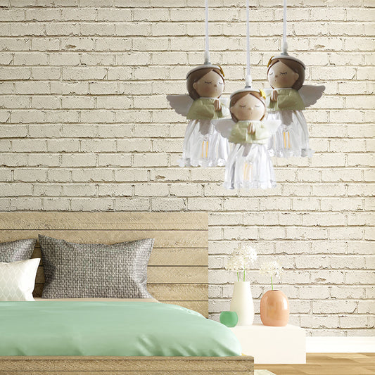 Angel Child Bedroom Pendant Light Resin One Bulb Hanging Light in Green 3 Green Clearhalo 'Ceiling Lights' 'Close To Ceiling Lights' 'Glass shade' 'Glass' 'Pendant Lights' 'Pendants' Lighting' 204393