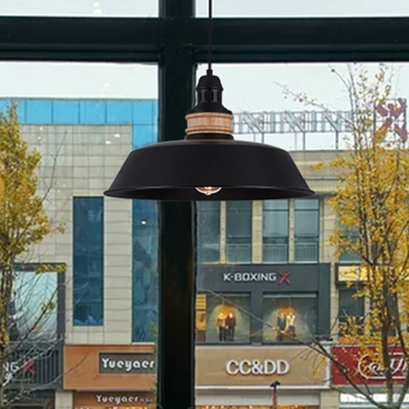 14"/18" Wide 1-Bulb Iron Hanging Pedant Light Vintage Black Barn Restaurant Ceiling Light Fixture Black 18" Clearhalo 'Art Deco Pendants' 'Black' 'Cast Iron' 'Ceiling Lights' 'Ceramic' 'Crystal' 'Industrial Pendants' 'Industrial' 'Metal' 'Middle Century Pendants' 'Pendant Lights' 'Pendants' 'Rustic Pendants' 'Tiffany' Lighting' 204412