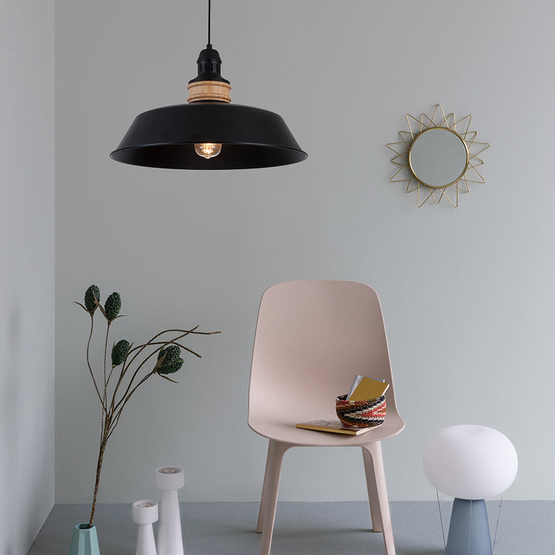 14"/18" Wide 1-Bulb Iron Hanging Pedant Light Vintage Black Barn Restaurant Ceiling Light Fixture Clearhalo 'Art Deco Pendants' 'Black' 'Cast Iron' 'Ceiling Lights' 'Ceramic' 'Crystal' 'Industrial Pendants' 'Industrial' 'Metal' 'Middle Century Pendants' 'Pendant Lights' 'Pendants' 'Rustic Pendants' 'Tiffany' Lighting' 204413