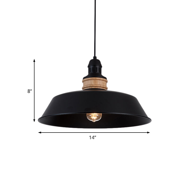 14"/18" Wide 1-Bulb Iron Hanging Pedant Light Vintage Black Barn Restaurant Ceiling Light Fixture Clearhalo 'Art Deco Pendants' 'Black' 'Cast Iron' 'Ceiling Lights' 'Ceramic' 'Crystal' 'Industrial Pendants' 'Industrial' 'Metal' 'Middle Century Pendants' 'Pendant Lights' 'Pendants' 'Rustic Pendants' 'Tiffany' Lighting' 204416