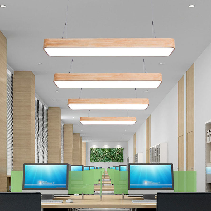Office LED Pendant Lamp Nordic Wood Hanging Light Fixture with Rectangle Acrylic Shade Wood Cord Clearhalo 'Ceiling Lights' 'Modern Pendants' 'Modern' 'Pendant Lights' 'Pendants' Lighting' 2044234