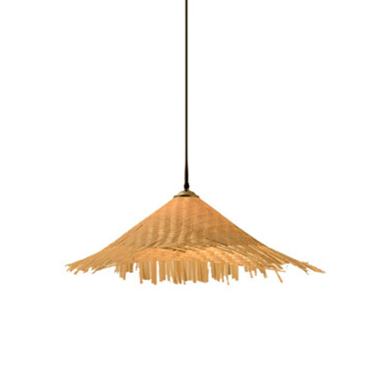 Wood Straw Hat Shaped Pendant Lamp Asian Style 1 Bulb Bamboo Hanging Light Fixture Clearhalo 'Ceiling Lights' 'Modern Pendants' 'Modern' 'Pendant Lights' 'Pendants' Lighting' 2044295