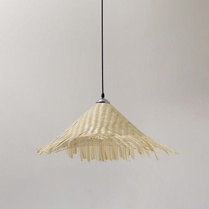 Wood Straw Hat Shaped Pendant Lamp Asian Style 1 Bulb Bamboo Hanging Light Fixture Wood A Clearhalo 'Ceiling Lights' 'Modern Pendants' 'Modern' 'Pendant Lights' 'Pendants' Lighting' 2044296