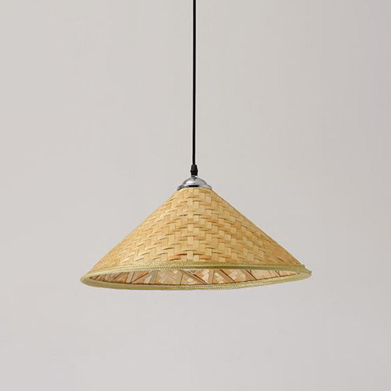 Wood Straw Hat Shaped Pendant Lamp Asian Style 1 Bulb Bamboo Hanging Light Fixture Wood B Clearhalo 'Ceiling Lights' 'Modern Pendants' 'Modern' 'Pendant Lights' 'Pendants' Lighting' 2044297