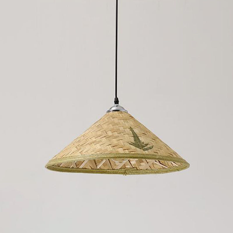 Wood Straw Hat Shaped Pendant Lamp Asian Style 1 Bulb Bamboo Hanging Light Fixture Wood C Clearhalo 'Ceiling Lights' 'Modern Pendants' 'Modern' 'Pendant Lights' 'Pendants' Lighting' 2044299