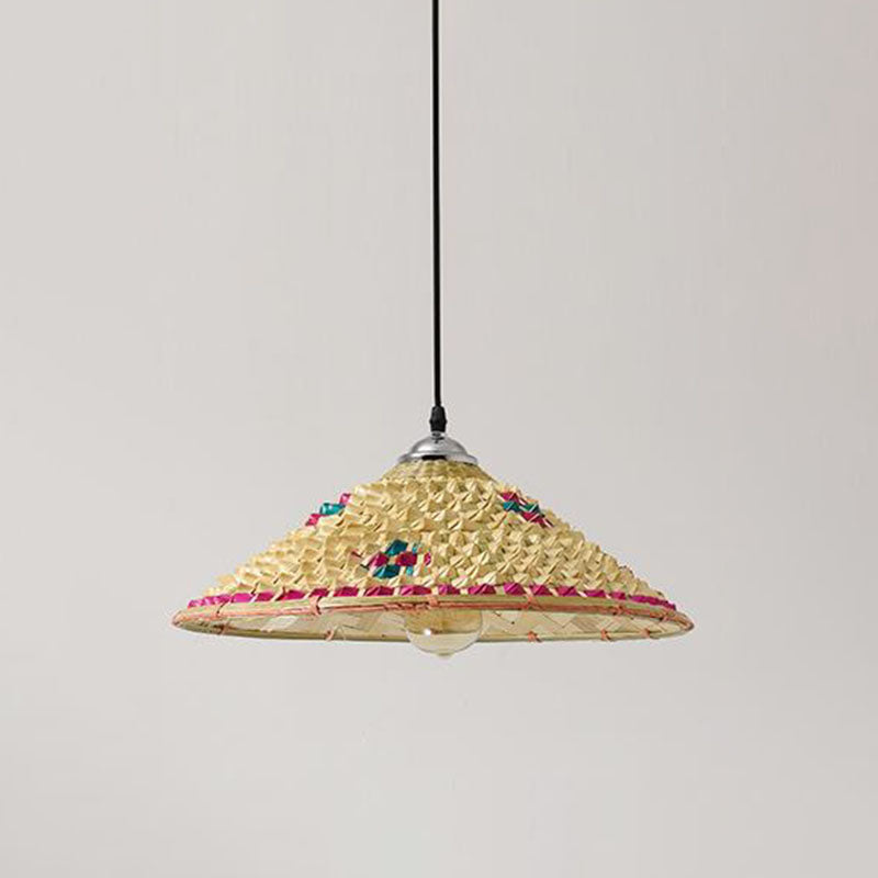 Wood Straw Hat Shaped Pendant Lamp Asian Style 1 Bulb Bamboo Hanging Light Fixture Wood D Clearhalo 'Ceiling Lights' 'Modern Pendants' 'Modern' 'Pendant Lights' 'Pendants' Lighting' 2044300