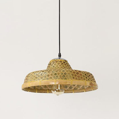 Wood Straw Hat Shaped Pendant Lamp Asian Style 1 Bulb Bamboo Hanging Light Fixture Wood E Clearhalo 'Ceiling Lights' 'Modern Pendants' 'Modern' 'Pendant Lights' 'Pendants' Lighting' 2044302