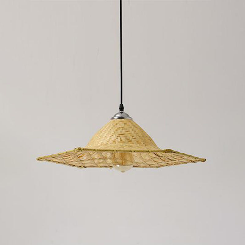 Wood Straw Hat Shaped Pendant Lamp Asian Style 1 Bulb Bamboo Hanging Light Fixture Wood F Clearhalo 'Ceiling Lights' 'Modern Pendants' 'Modern' 'Pendant Lights' 'Pendants' Lighting' 2044303