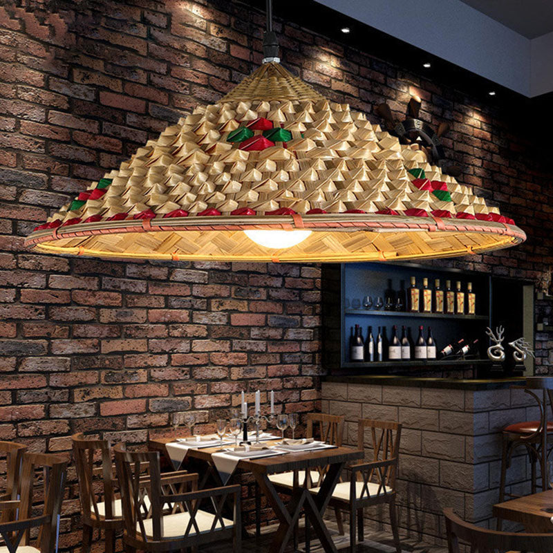 Bamboo Coolie Hat Pendant Lighting Asia Single-Bulb Wood Ceiling Hang Light for Restaurant Wood C Clearhalo 'Ceiling Lights' 'Modern Pendants' 'Modern' 'Pendant Lights' 'Pendants' Lighting' 2044306
