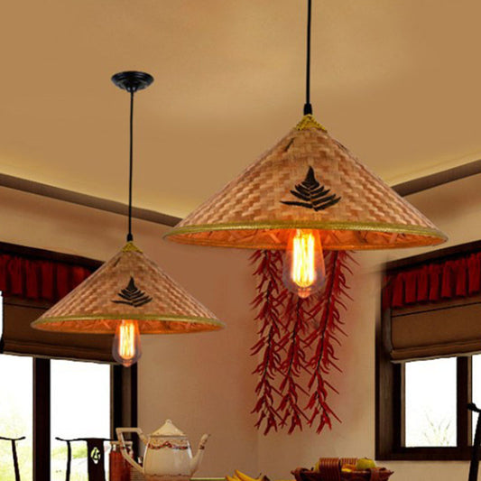 Bamboo Coolie Hat Pendant Lighting Asia Single-Bulb Wood Ceiling Hang Light for Restaurant Wood B Clearhalo 'Ceiling Lights' 'Modern Pendants' 'Modern' 'Pendant Lights' 'Pendants' Lighting' 2044307