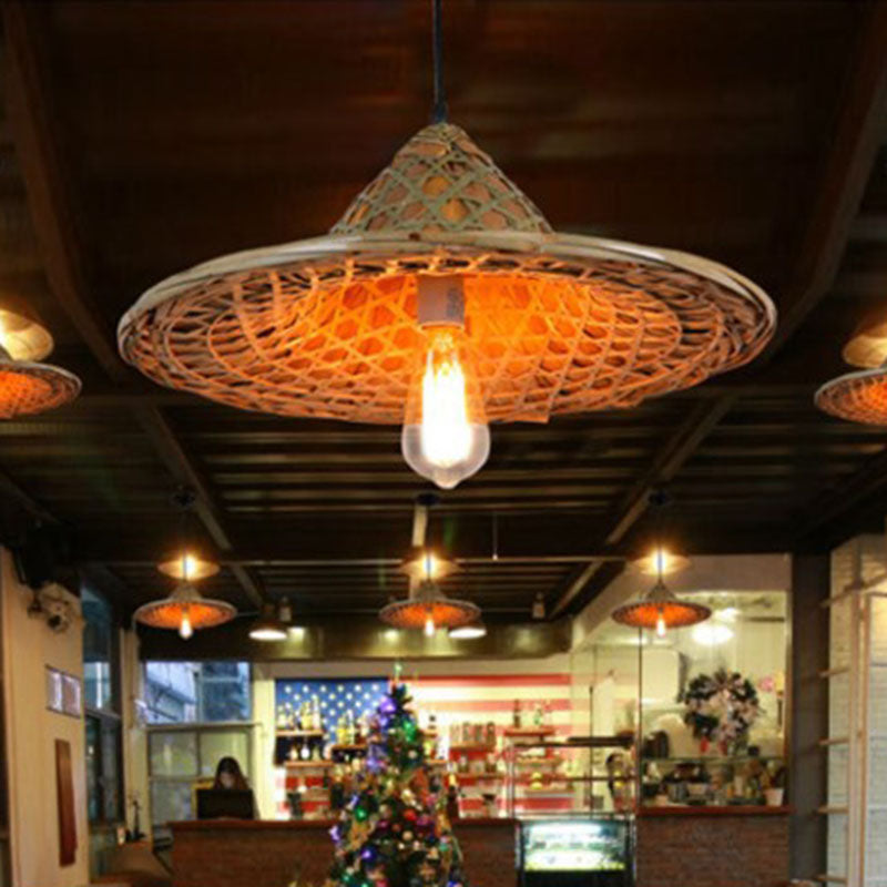 Bamboo Coolie Hat Pendant Lighting Asia Single-Bulb Wood Ceiling Hang Light for Restaurant Clearhalo 'Ceiling Lights' 'Modern Pendants' 'Modern' 'Pendant Lights' 'Pendants' Lighting' 2044310