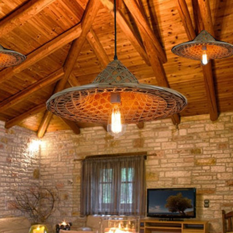 Bamboo Coolie Hat Pendant Lighting Asia Single-Bulb Wood Ceiling Hang Light for Restaurant Clearhalo 'Ceiling Lights' 'Modern Pendants' 'Modern' 'Pendant Lights' 'Pendants' Lighting' 2044311
