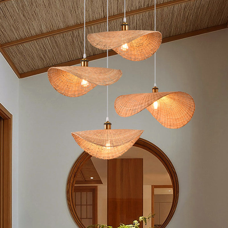 Lotus Leaf Shaped Restaurant Pendant Light Bamboo 1-Light Asian Hanging Lamp Kit in Wood Wood Clearhalo 'Ceiling Lights' 'Modern Pendants' 'Modern' 'Pendant Lights' 'Pendants' Lighting' 2044314
